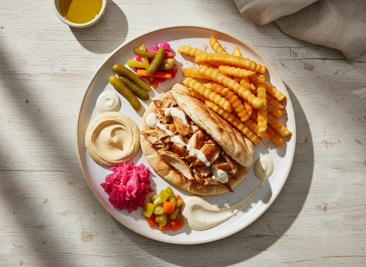 Шаурма с картофелем фри и закусками photo