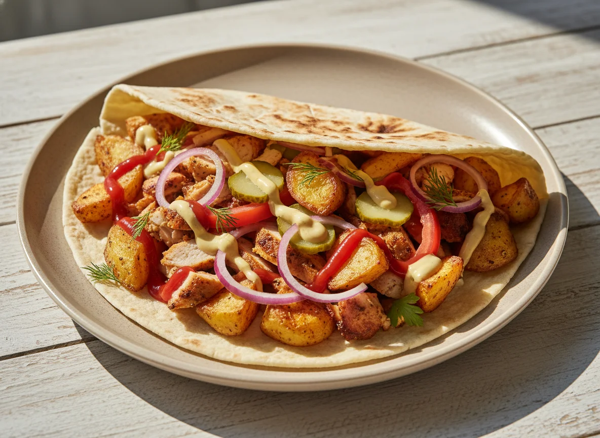 Шаурма в лаваше с картофелем по-деревенски photo