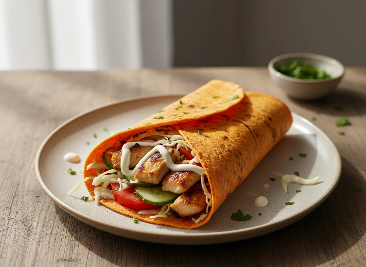 Шаурма в оранжевом лаваше photo