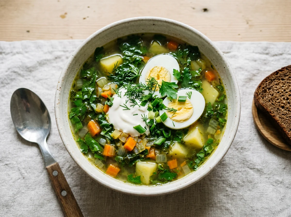 Щавелевый суп с яйцом и картофелем photo