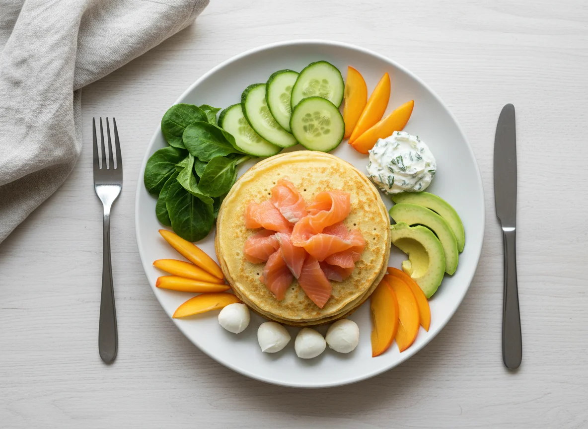 Сбалансированный завтрак с блинами photo