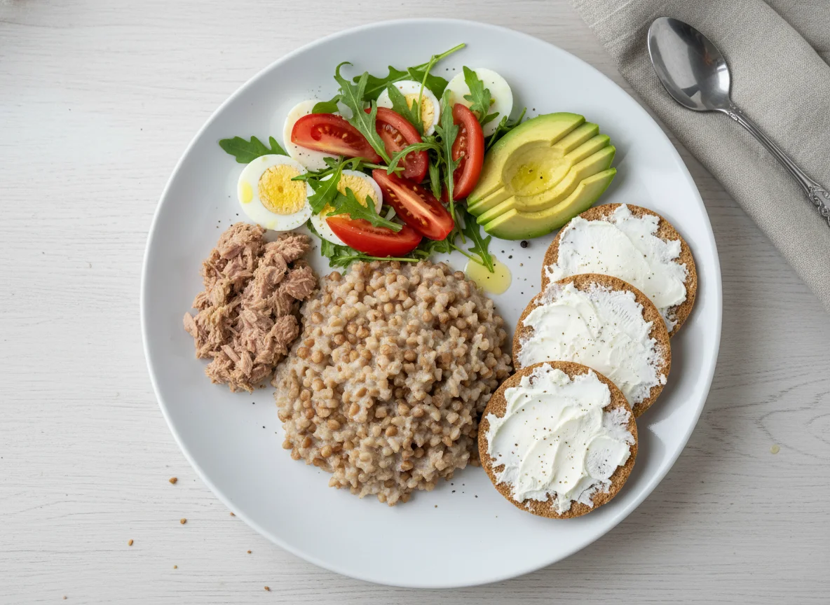 Сбалансированный завтрак с гречкой и авокадо photo