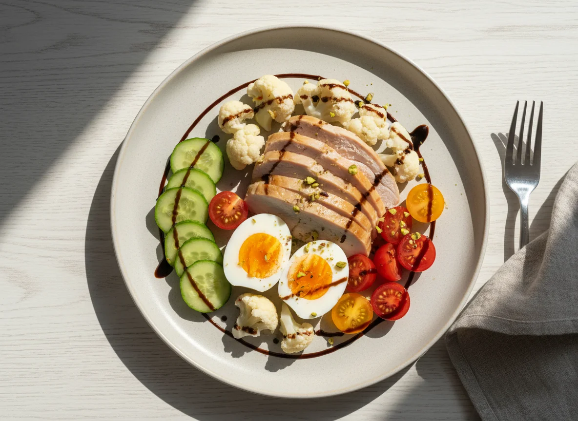 Сбалансированный завтрак с овощами и белком photo