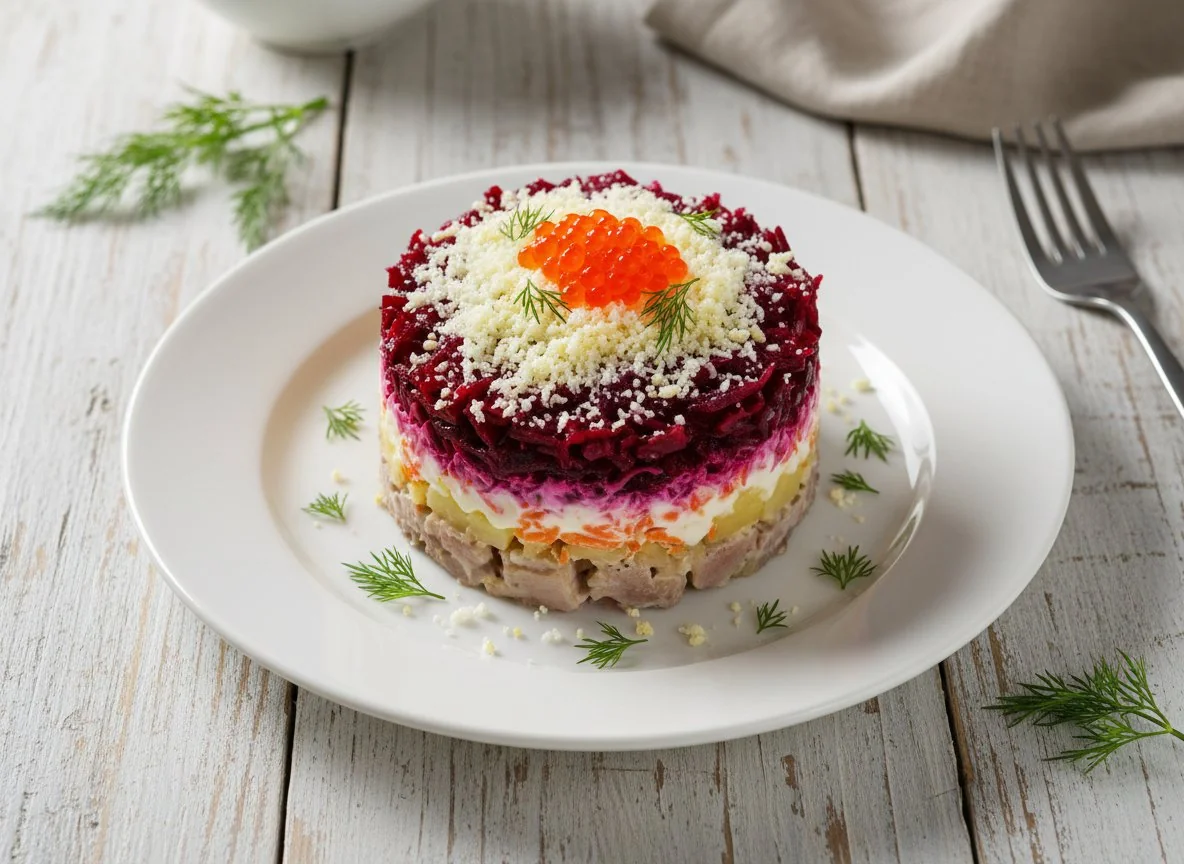 Сельдь под шубой с форелью photo