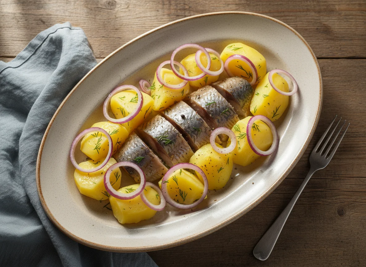 Сельдь с картофелем и луком photo