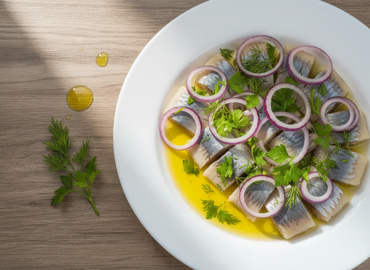 Сельдь с луком и зеленью photo