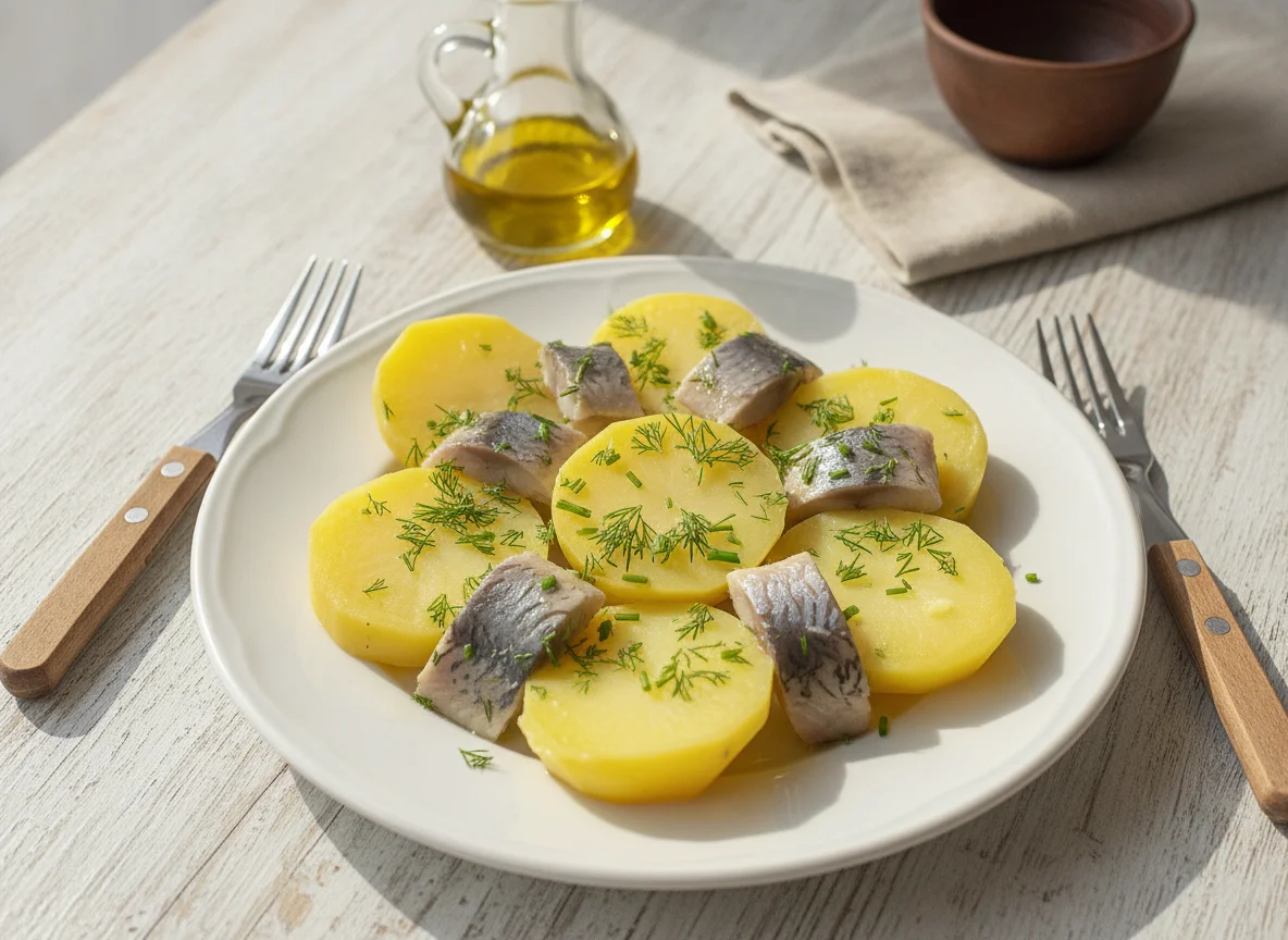 Сельдь с отварным картофелем и укропом photo