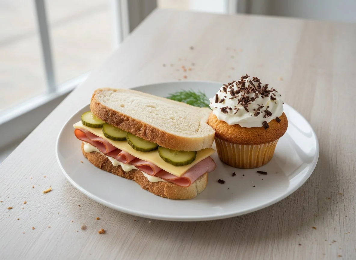 Сэндвич и кекс photo