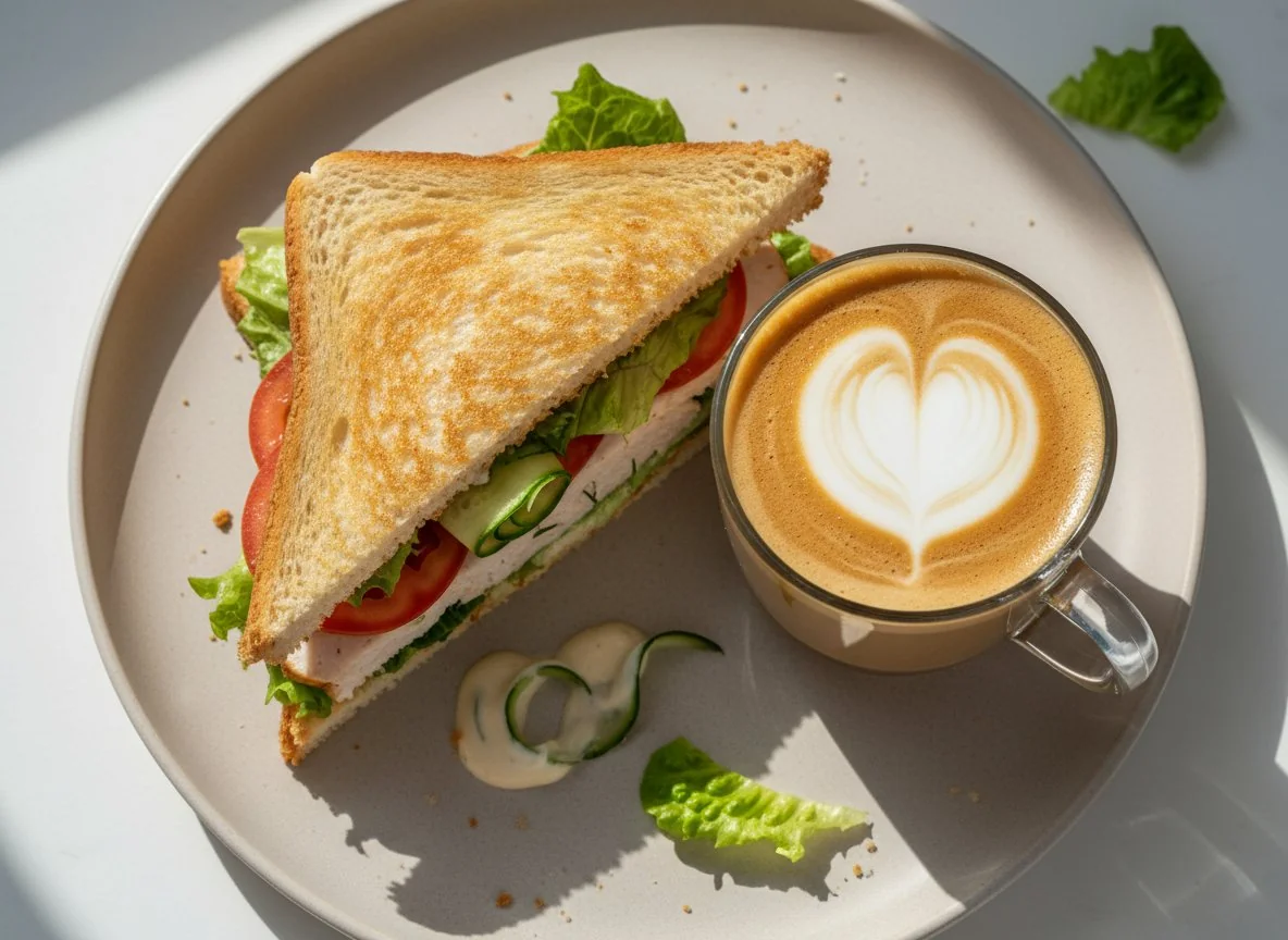 Сэндвич и кофе латте photo