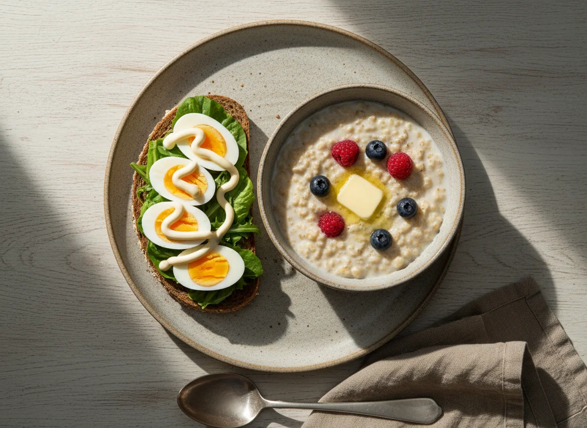 Сэндвич и овсяная каша photo