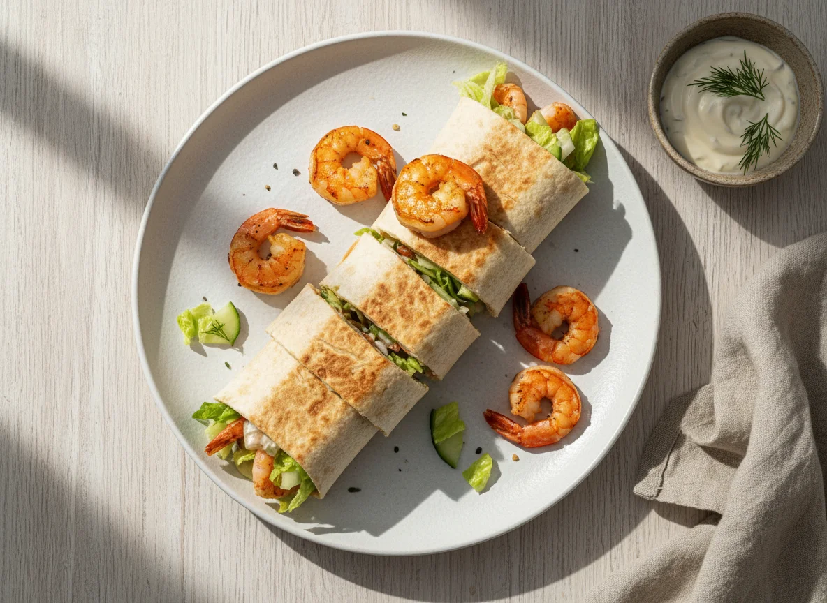 Сэндвич ролл с тигровыми креветками photo