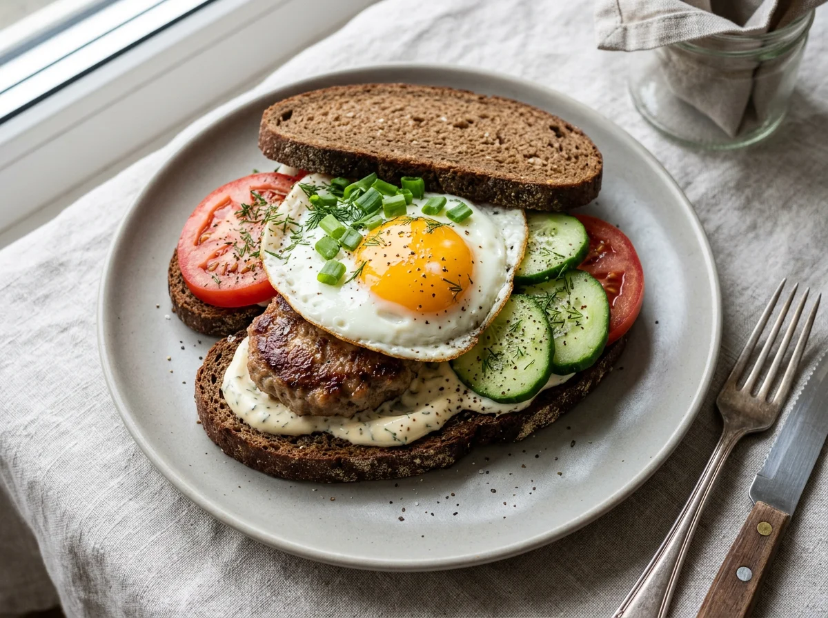 Сэндвич с яйцом и овощами photo