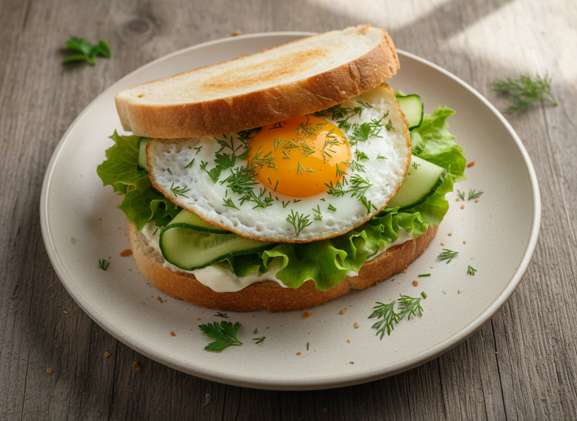 Сэндвич с яйцом и зеленью photo