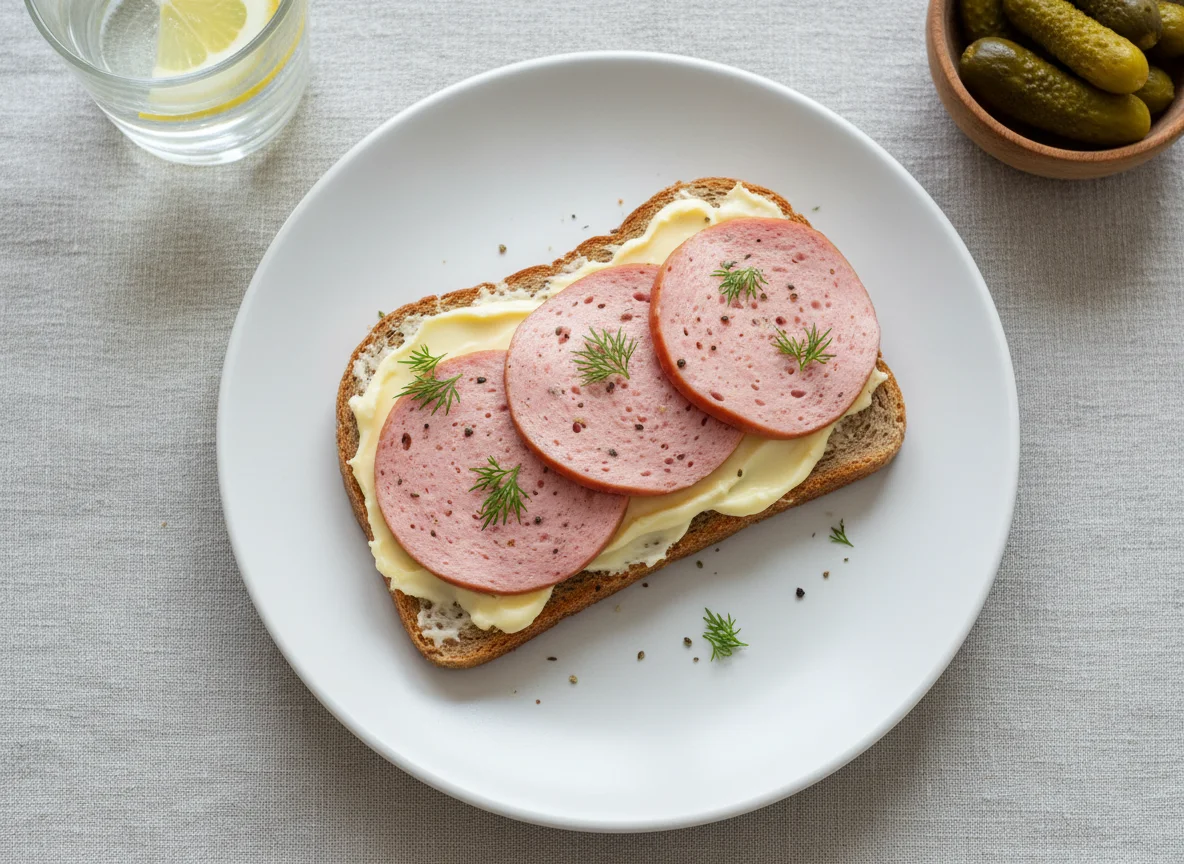 Сэндвич с колбасой и сыром photo