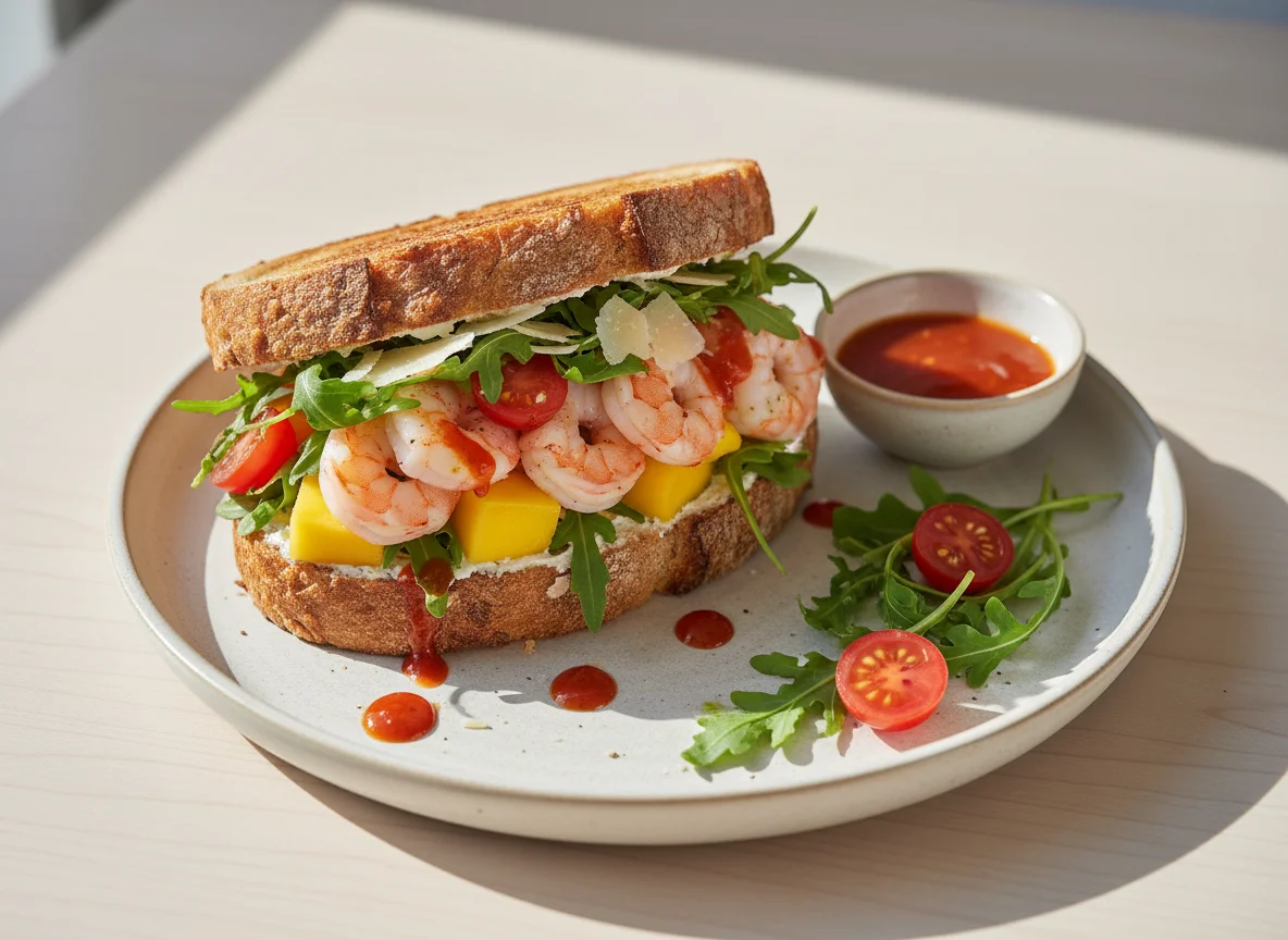 Сэндвич с креветками и манго photo