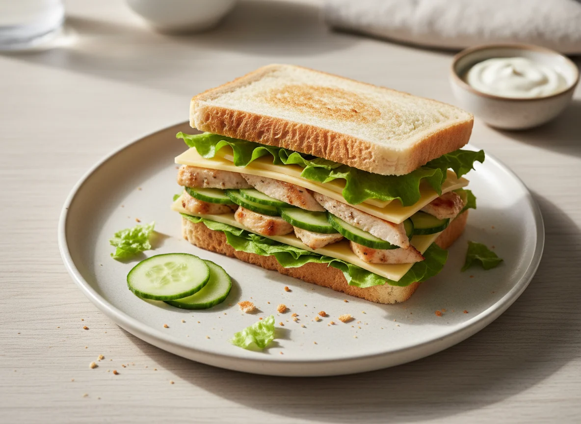 Сэндвич с курицей гриль и огурцом photo