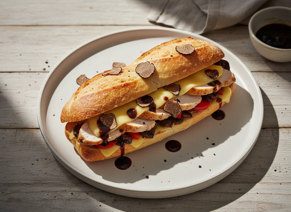 Сэндвич с курицей и черным трюфелем photo