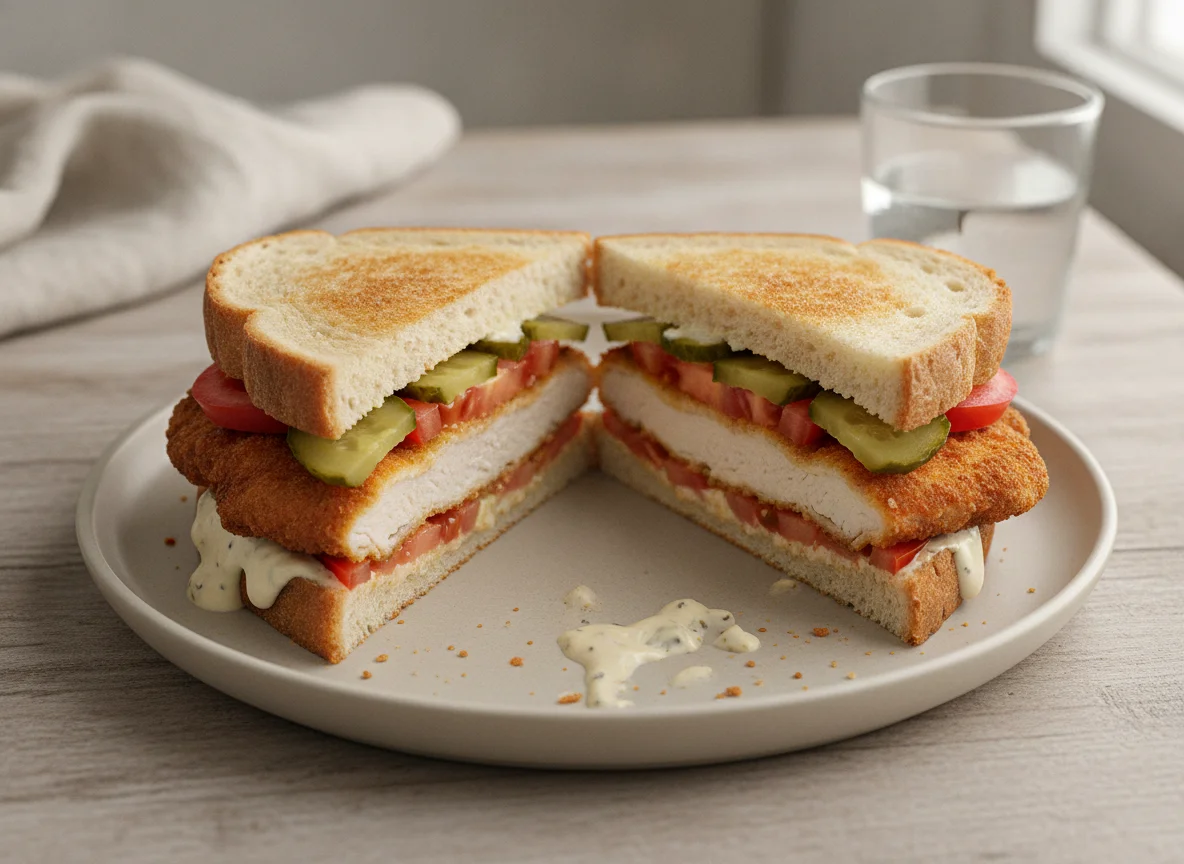 Сэндвич с курицей и маринованными огурцами photo