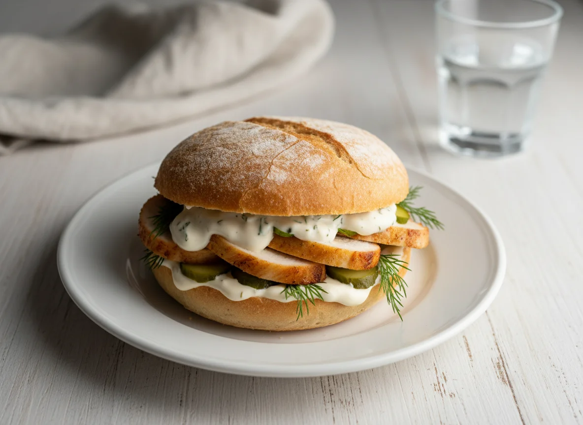 Сэндвич с курицей и соусом photo