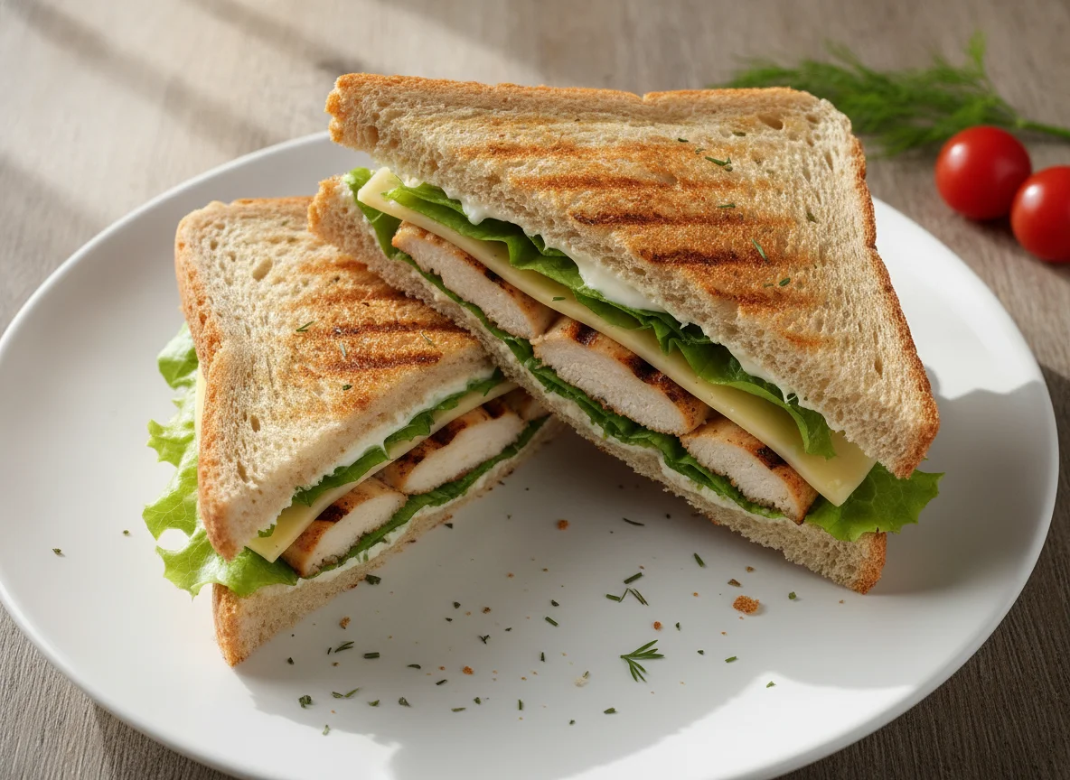 Сэндвич с курицей и зеленью photo