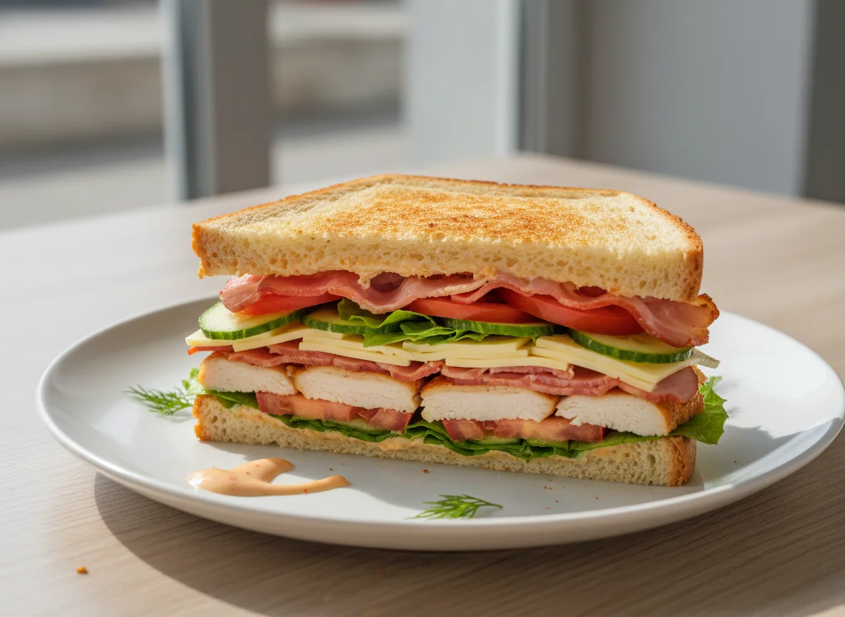 Сэндвич с куриным филе и грудинкой photo