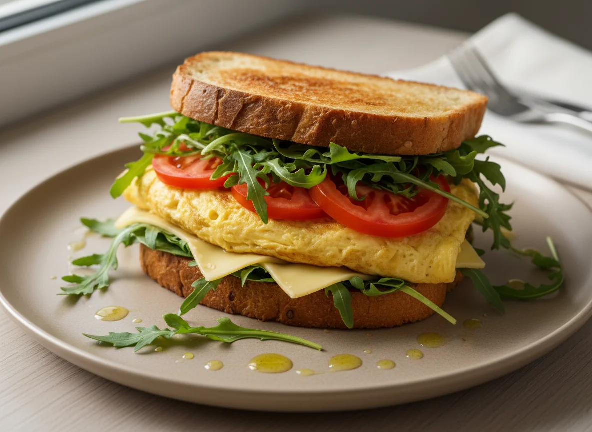 Сэндвич с омлетом и сыром photo