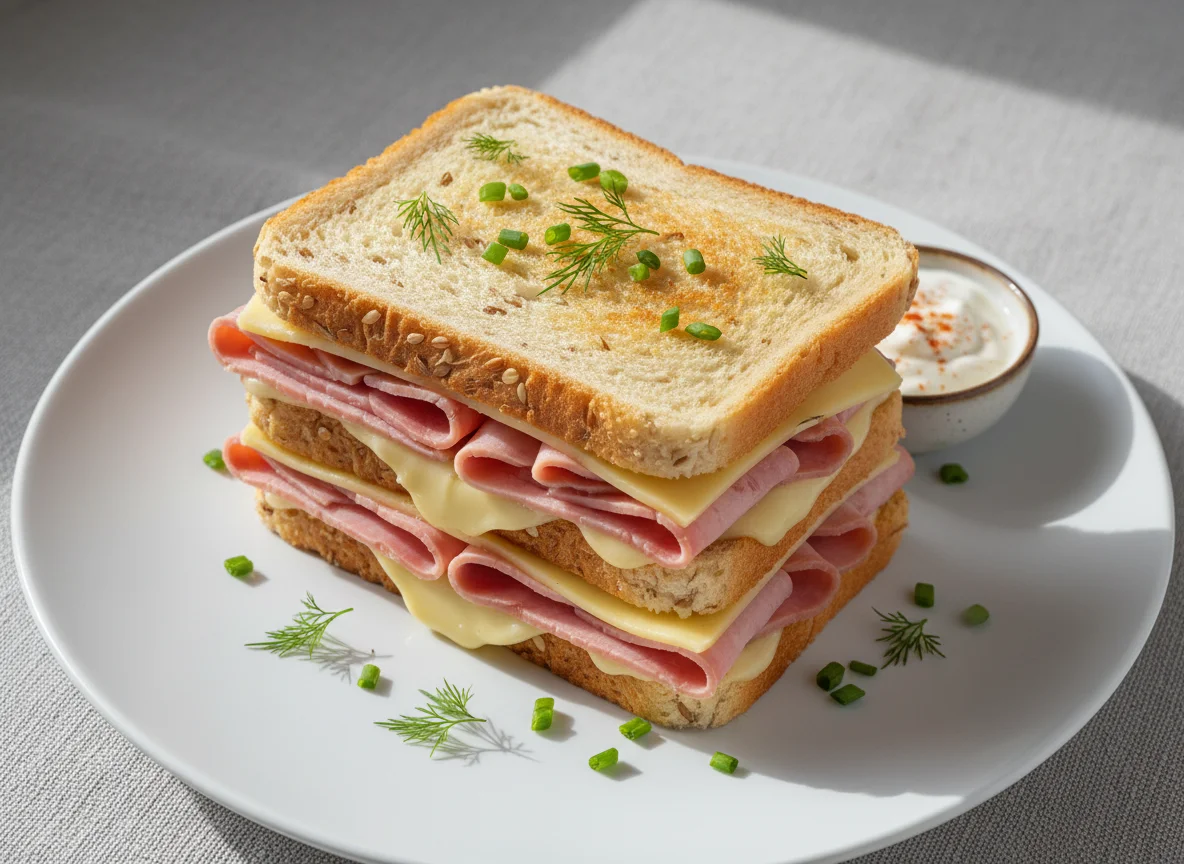 Сэндвич с сыром и ветчиной photo