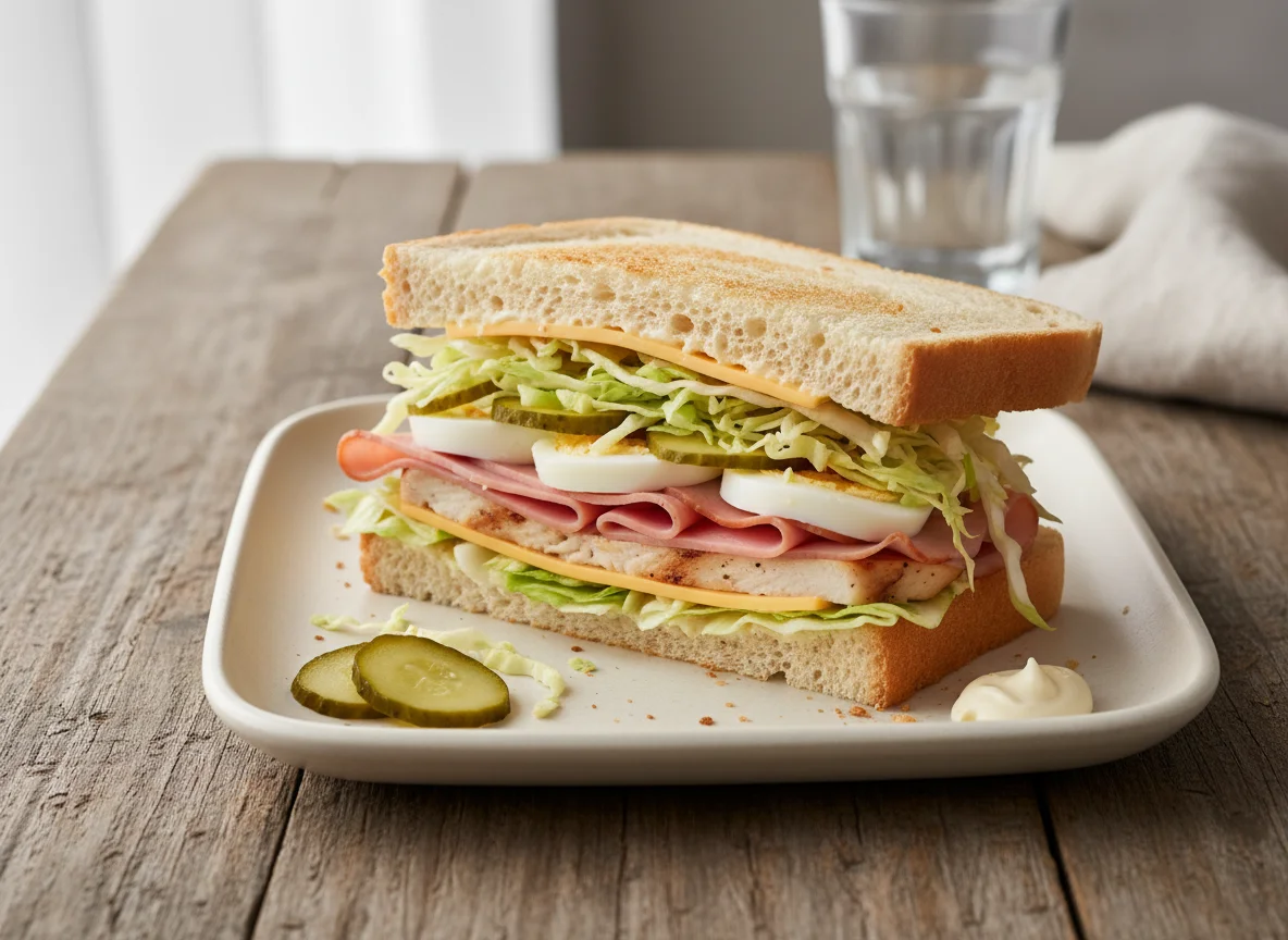 Сэндвич с ветчиной и курицей photo