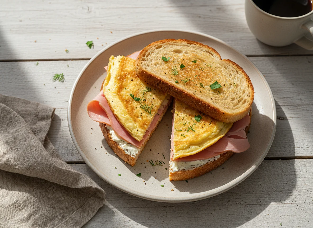 Сэндвич с ветчиной и омлетом photo