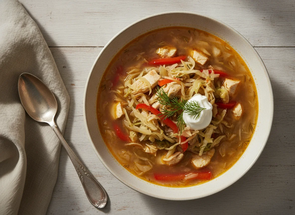 Щи из квашеной капусты с курицей photo