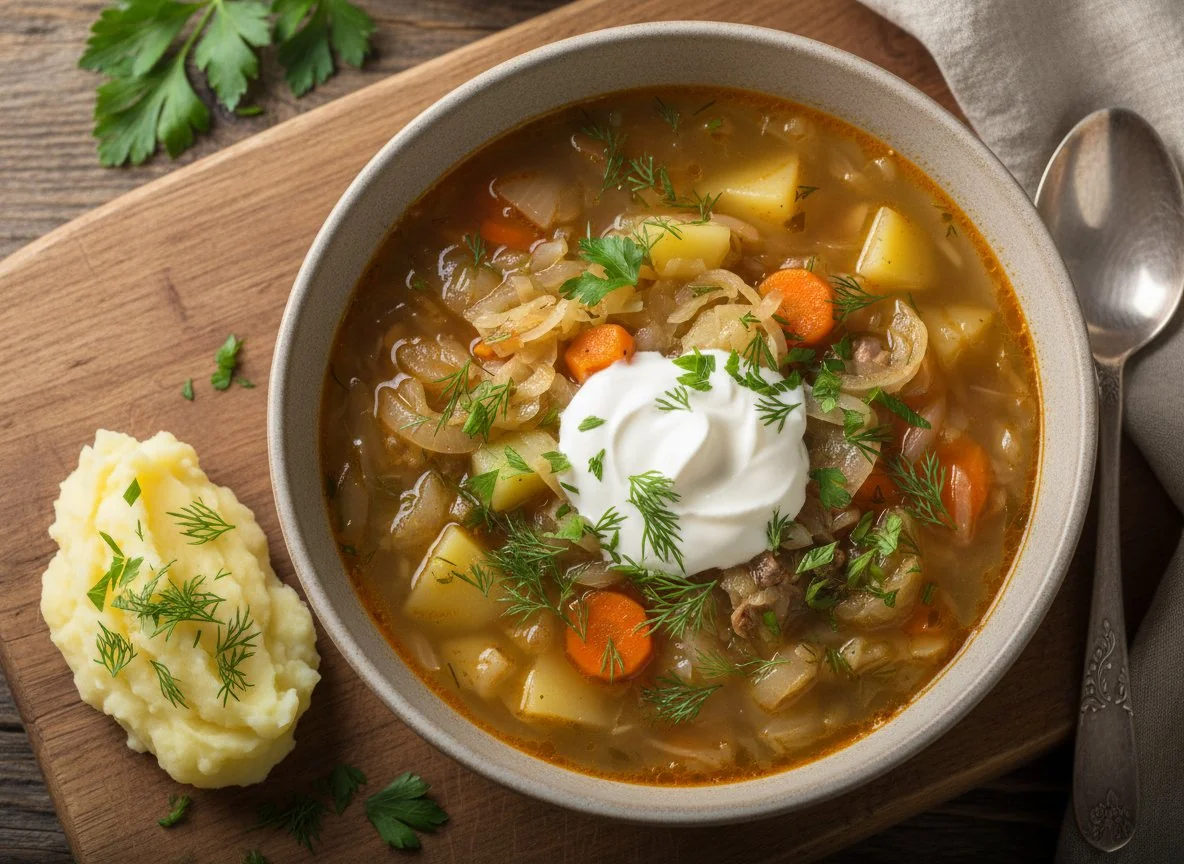 Щи (капустный суп) со сметаной photo