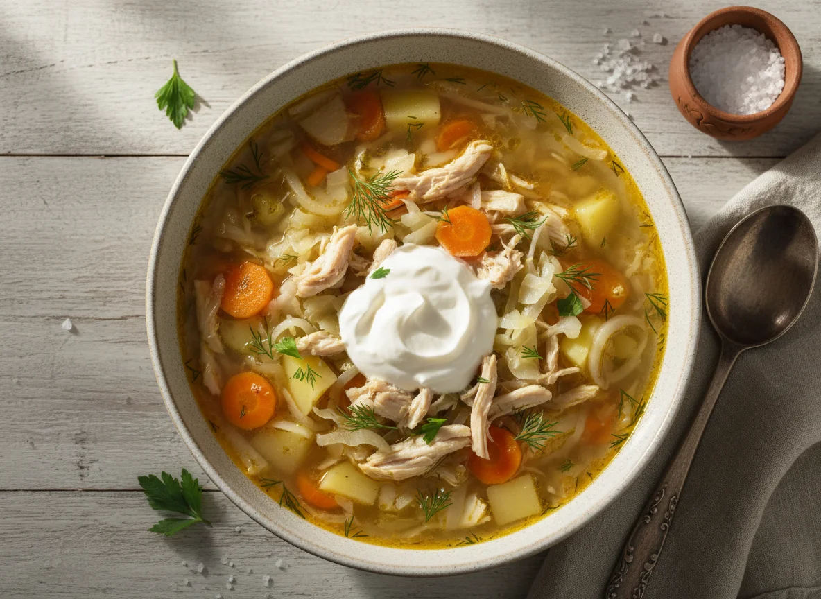 Щи с курицей и сметаной photo