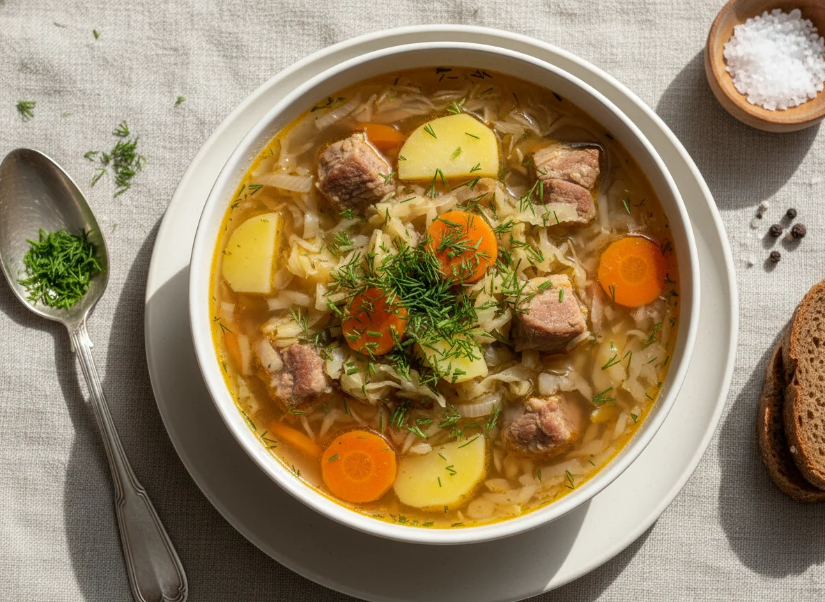 Щи со свининой и укропом photo