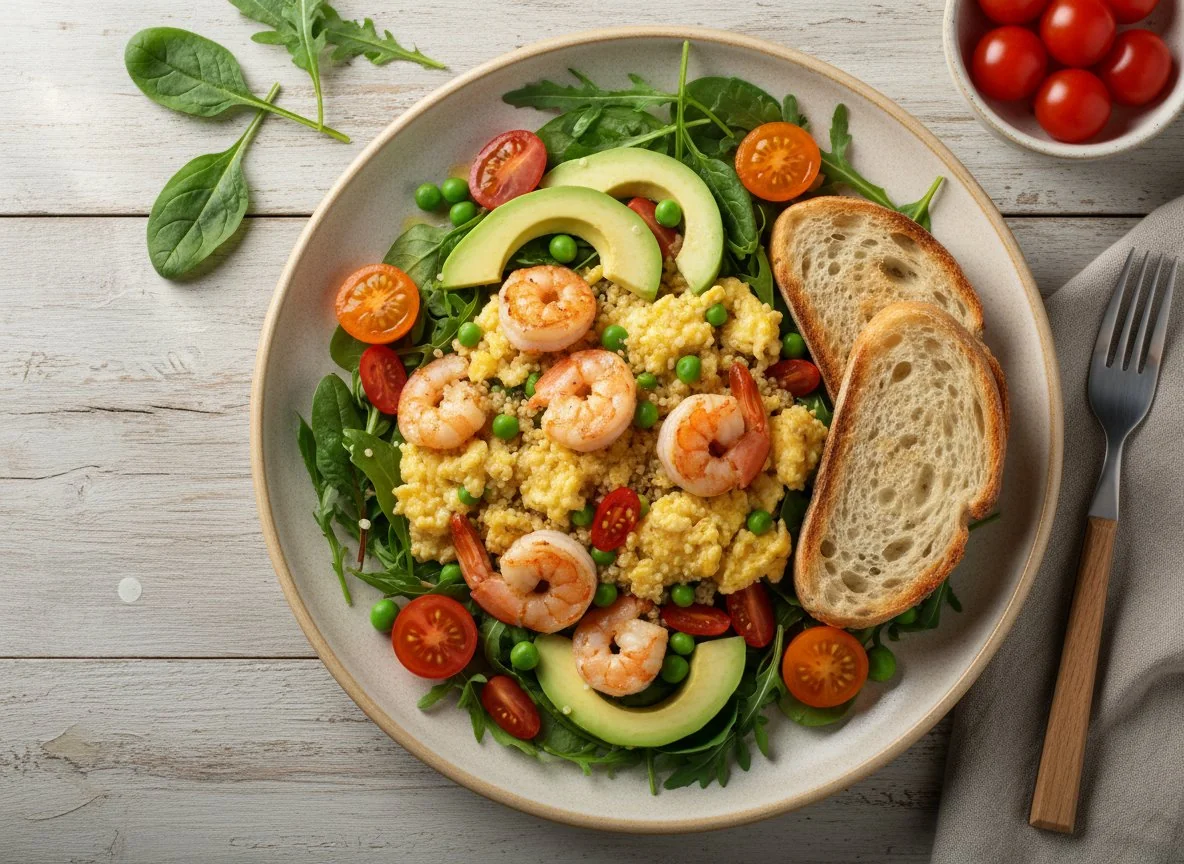 Скрембл с креветками и киноа photo