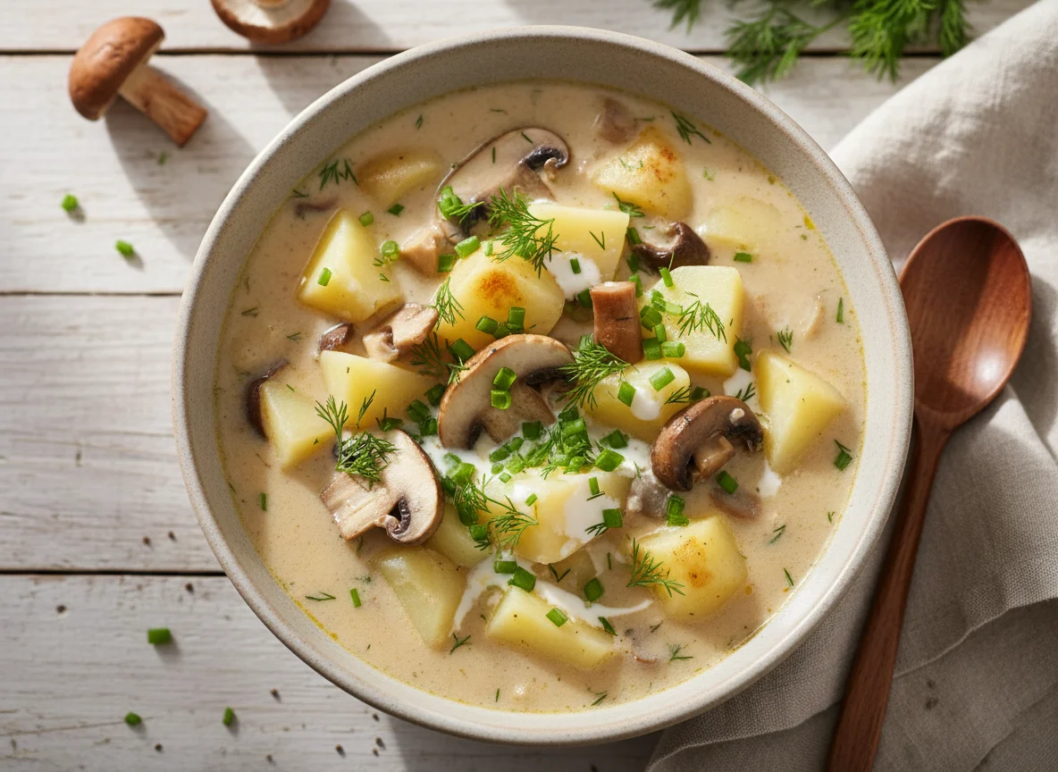 Сливочный суп с картофелем и грибами photo