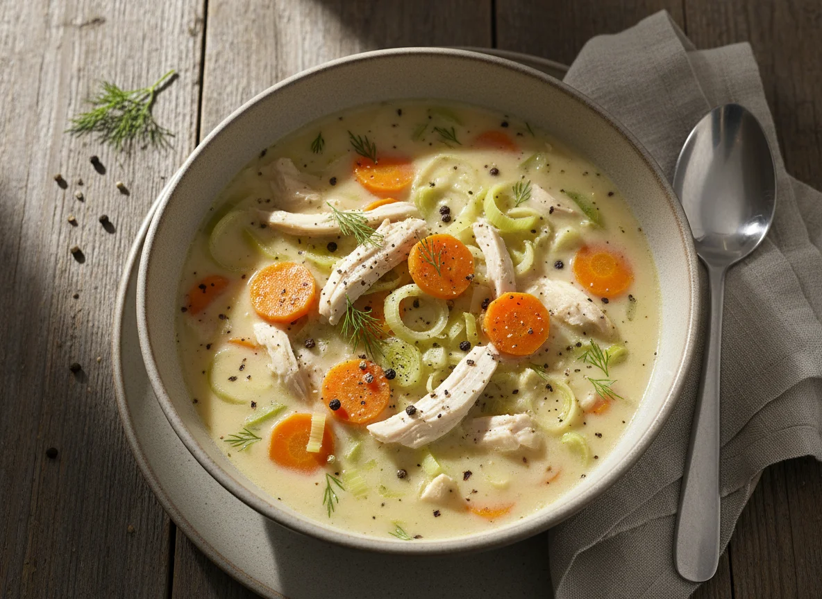 Сливочный суп с курицей и овощами photo