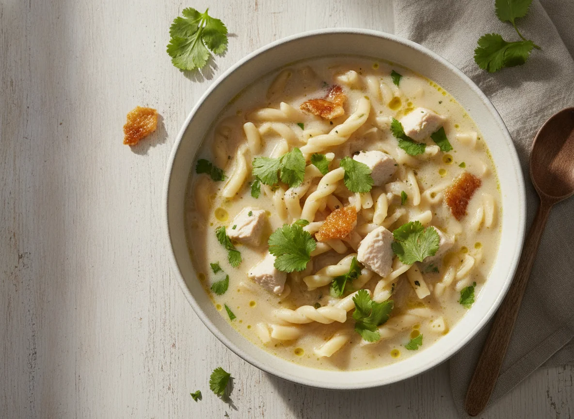 Сливочный суп с лапшой и курицей photo