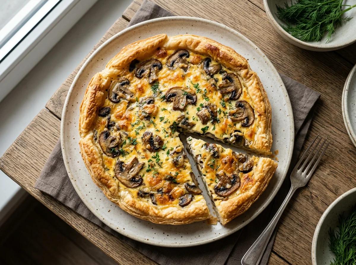 Слоеный пирог с грибами и сыром photo