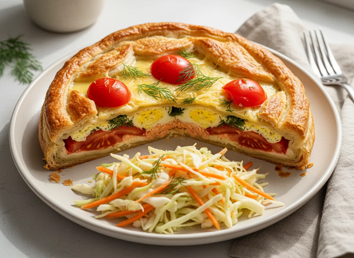 Слоеный пирог с рыбой и овощами photo