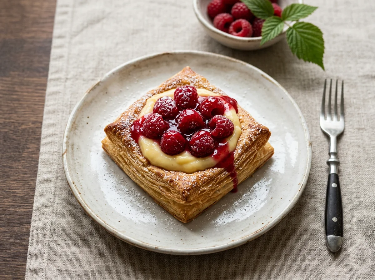 Слойка с малиной и кремом photo