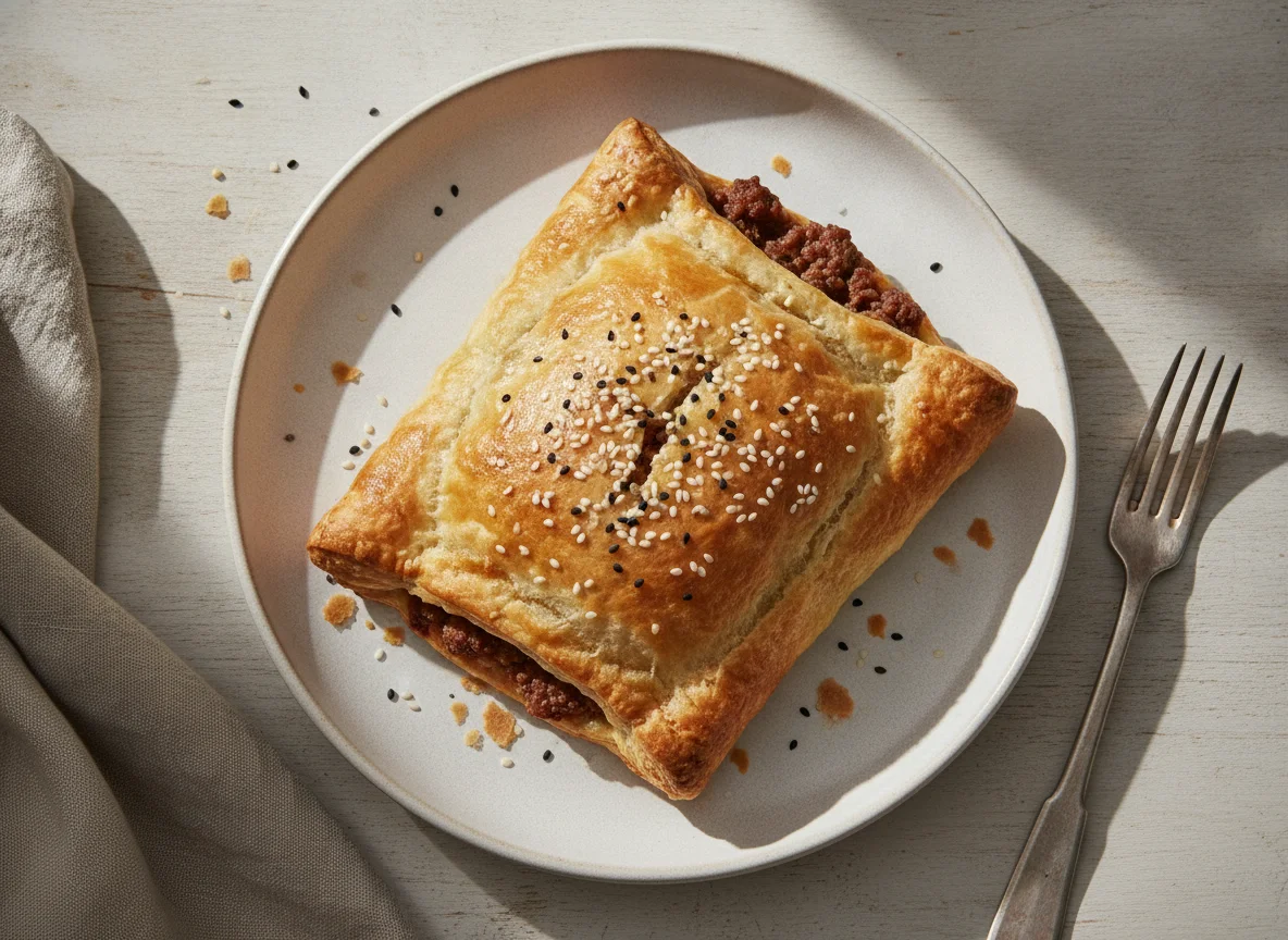 Слойка с мясом и кунжутом photo