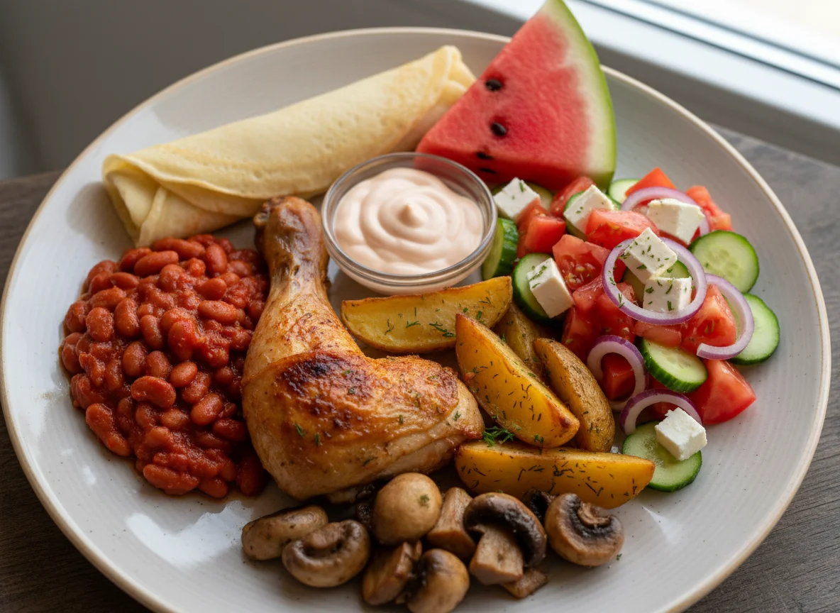 Смешанный обед с курицей и салатом photo