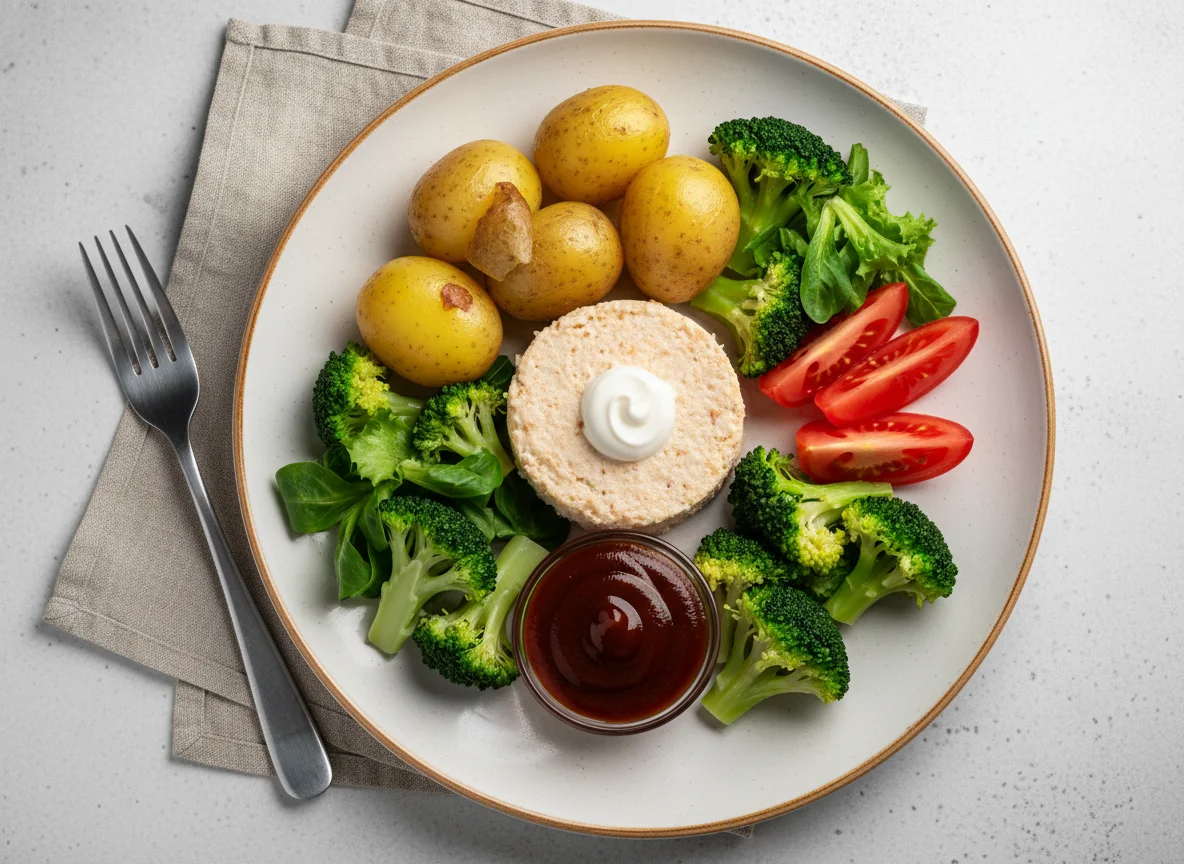 Смешанный обед с рыбой и овощами photo