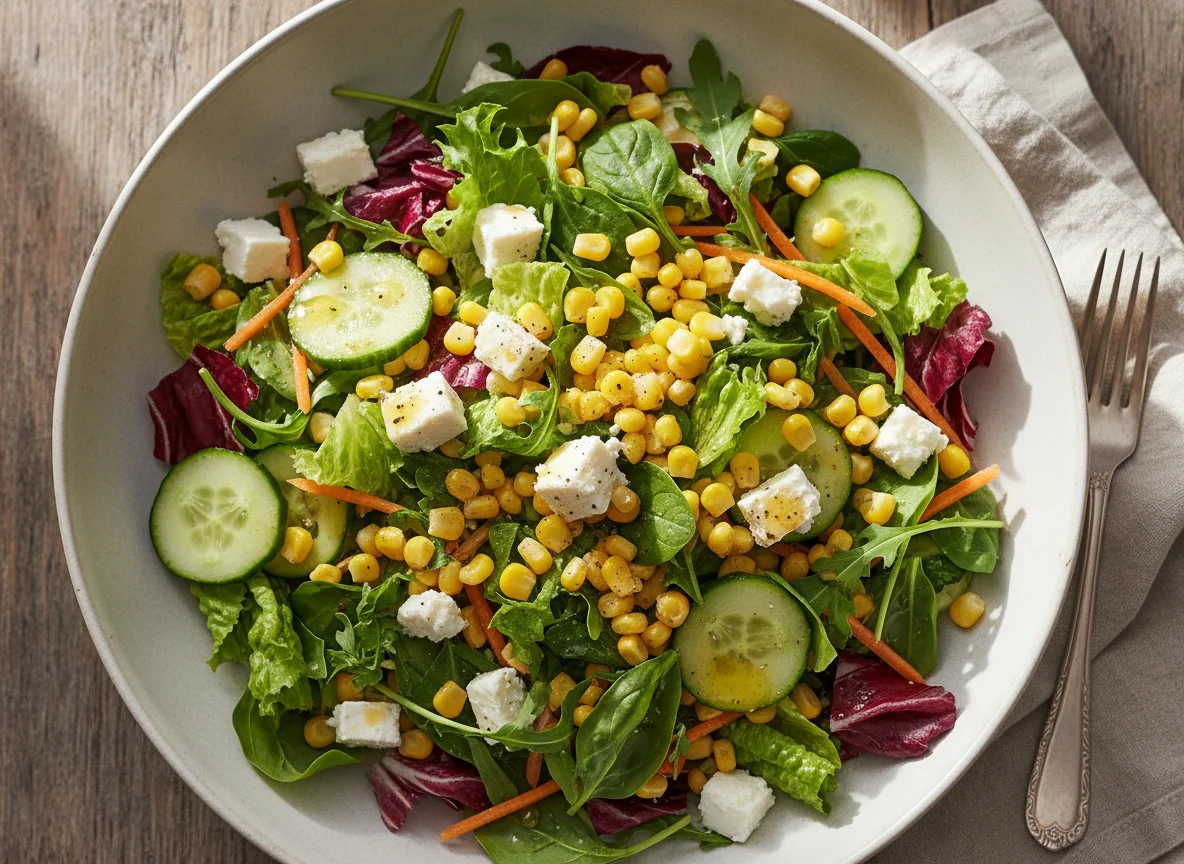 Смешанный салат с фетой и кукурузой photo