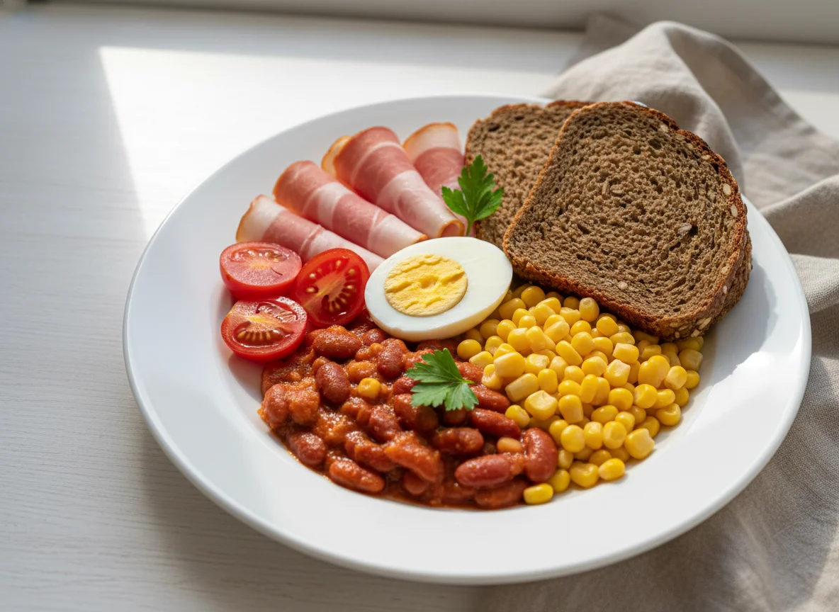 Смешанный завтрак с овощами и яйцом photo