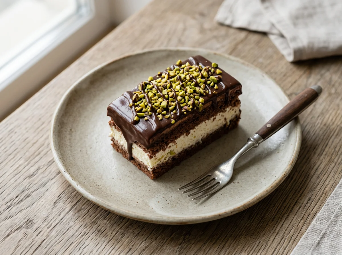 Шоколадный десерт с фисташками photo