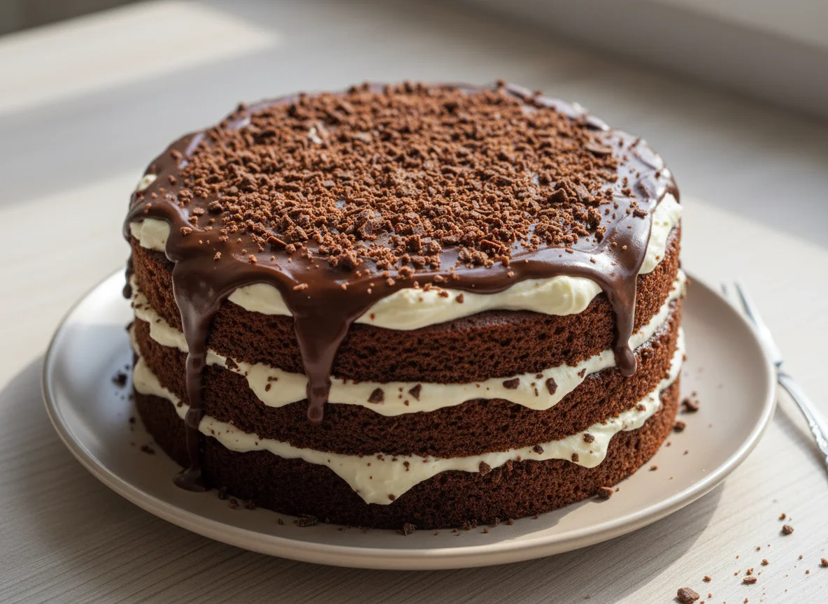 Шоколадный торт с кремом photo