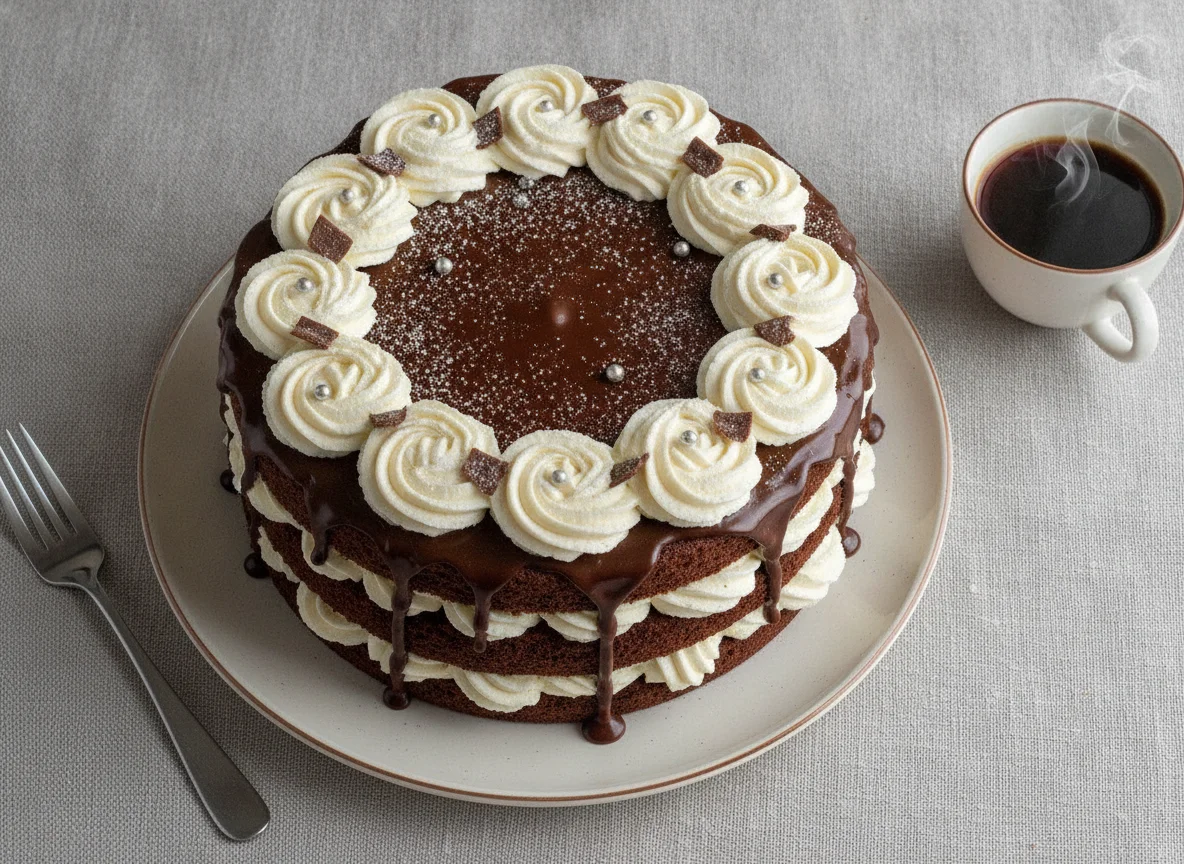 Шоколадный торт с масляным кремом photo