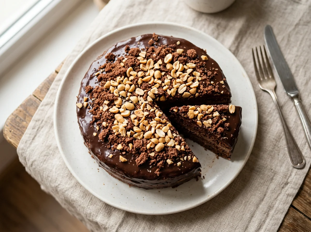 Шоколадный торт с орехами photo