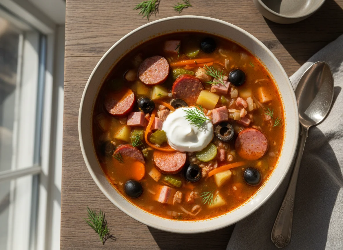 Солянка с мясом и оливками photo